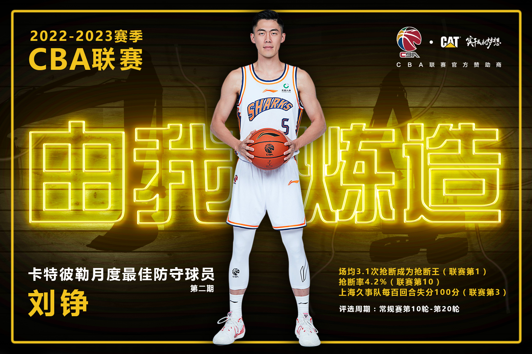 刘铮当选CBA第二期月度最佳防守球员，场均3.1次